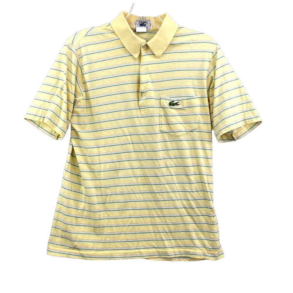 Vintage Izod Lacoste Polo Shirt Men Medium Striped Athleisure Golf Tennis Sports